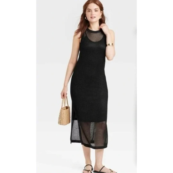 Openwork Midi Tank Black Dress Sz Large NWT - A New Day - Picture 1 of 10